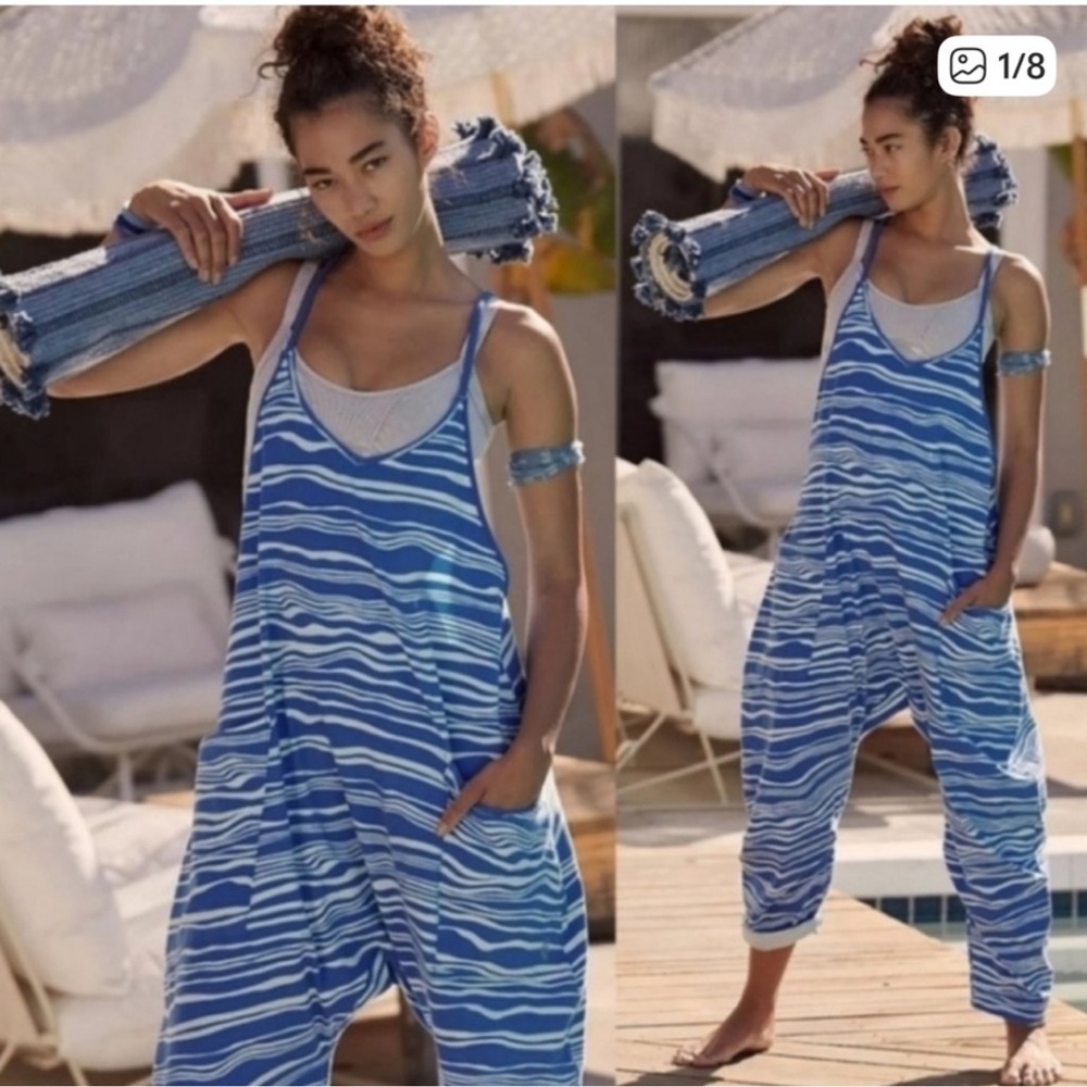 FP Movement by Free People Blue and White Striped Jumpsuit